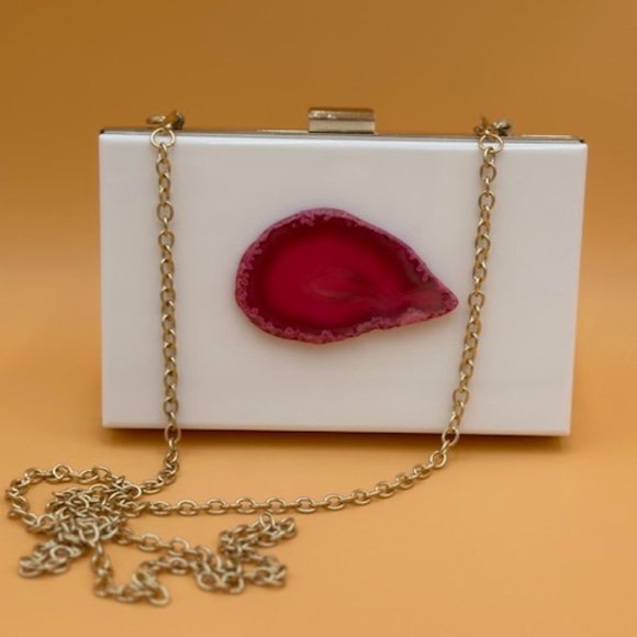 Christina Greene Pink and White Evening Clutch - Picture 1 of 6